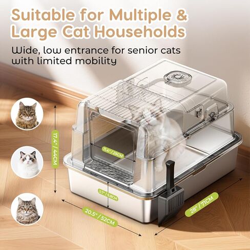 L7 مربع فضلات الفولاذ L7 Ultraless مع نظام التحكم في الرائحة الذكية ، XXL Extra Cat Metal Cat Box مع غطاء للقطط الكبيرة والقطط الكبيرة ، حاوية عالية الجوان in Kuwait