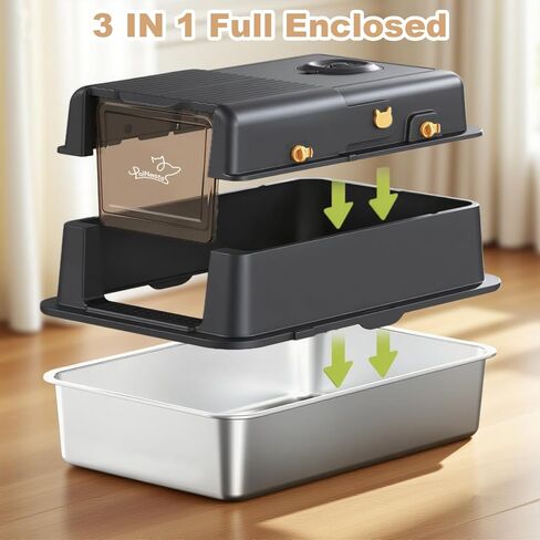 L7 مربع فضلات الفولاذ L7 Ultraless مع نظام التحكم في الرائحة الذكية ، XXL Extra Cat Metal Cat Box مع غطاء للقطط الكبيرة والقطط الكبيرة ، حاوية عالية الجوان in Kuwait