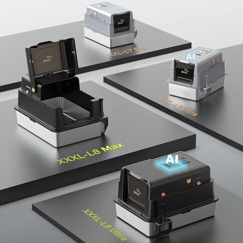 L7 مربع فضلات الفولاذ L7 Ultraless مع نظام التحكم في الرائحة الذكية ، XXL Extra Cat Metal Cat Box مع غطاء للقطط الكبيرة والقطط الكبيرة ، حاوية عالية الجوان in Kuwait