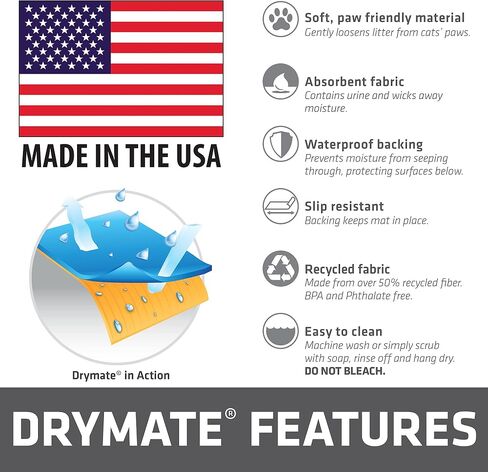 Drymate XL Original Cat Litter Mat, Contains Mess from Box, Protects Floors, Urine-Proof, Machine Washable, Soft on Kitty Paws, Absorbent, Waterproof (USA Made, Recycled Content) (28"x36")(GreyStripe) in Kuwait