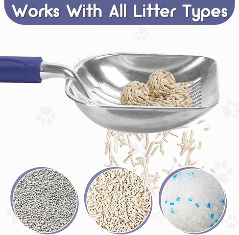 مغرفة القمامة القط ، مغرفة القطط المعدنية ، مغرفة مقبض بلاستيكية ، مجرفة غربلة - صندوق القمامة من سبيكة الألومنيوم الثقيلة مع شبكة عميقة ، تصميم لسهولة إزالة النفايات والتنظيف (الأزرق الداكن) in Saudi Arabia