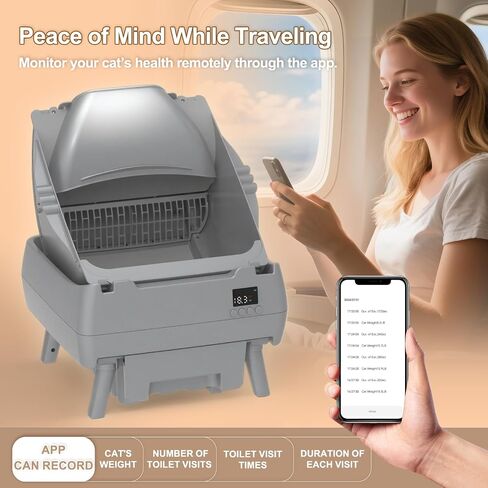 Automatic Cat Litter Box Self Cleaning - APP Control, Open-Style Design, Smart Health Monitor, Suitable for Medium Cats and Kittens, Safe Anti-Pinch, Quiet, A Lifelong Companion - Grey in Saudi Arabia