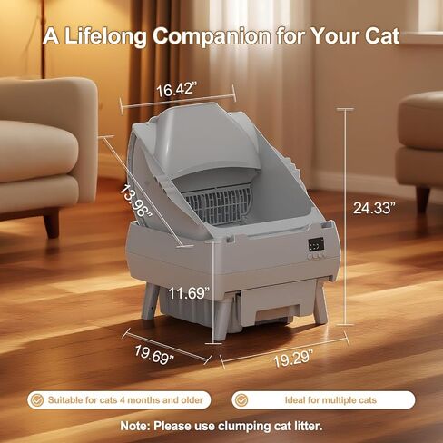 Automatic Cat Litter Box Self Cleaning - APP Control, Open-Style Design, Smart Health Monitor, Suitable for Medium Cats and Kittens, Safe Anti-Pinch, Quiet, A Lifelong Companion - Grey in Saudi Arabia