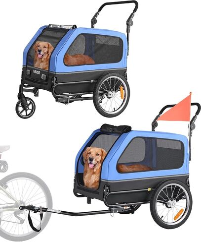 VEVOR Dog Bike Trailer, Supports up to 88 lbs, 2-in-1 Pet Stroller Cart Bicycle Carrier for Small & Large Dogs, Easy Folding Frame with Quick Release Wheel, Universal Bicycle Coupler, Internal Leash in Saudi Arabia