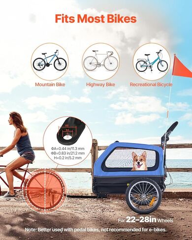 VEVOR Dog Bike Trailer, Supports up to 88 lbs, 2-in-1 Pet Stroller Cart Bicycle Carrier for Small & Large Dogs, Easy Folding Frame with Quick Release Wheel, Universal Bicycle Coupler, Internal Leash in Saudi Arabia