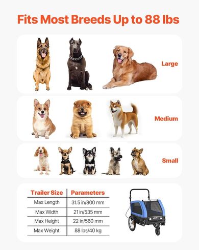 VEVOR Dog Bike Trailer, Supports up to 88 lbs, 2-in-1 Pet Stroller Cart Bicycle Carrier for Small & Large Dogs, Easy Folding Frame with Quick Release Wheel, Universal Bicycle Coupler, Internal Leash in Saudi Arabia