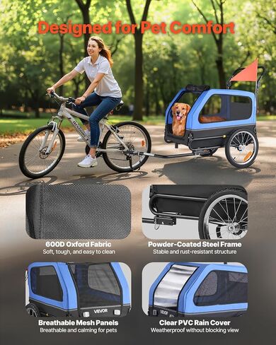 VEVOR Dog Bike Trailer, Supports up to 88 lbs, 2-in-1 Pet Stroller Cart Bicycle Carrier for Small & Large Dogs, Easy Folding Frame with Quick Release Wheel, Universal Bicycle Coupler, Internal Leash in Saudi Arabia