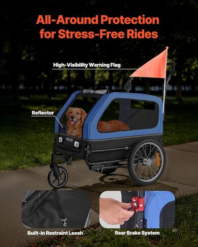VEVOR Dog Bike Trailer, Supports up to 88 lbs, 2-in-1 Pet Stroller Cart Bicycle Carrier for Small & Large Dogs, Easy Folding Frame with Quick Release Wheel, Universal Bicycle Coupler, Internal Leash in Saudi Arabia