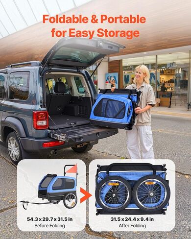 VEVOR Dog Bike Trailer, Supports up to 88 lbs, 2-in-1 Pet Stroller Cart Bicycle Carrier for Small & Large Dogs, Easy Folding Frame with Quick Release Wheel, Universal Bicycle Coupler, Internal Leash in Saudi Arabia