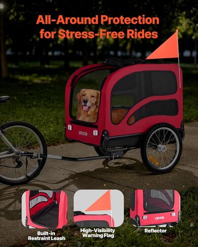 يدعم مقطورة دراجة Vevor Dog Dog ، حاملة دراجة للحيوانات الأليفة ، إطار قابلة للطي سهل مع عجلات سريعة الإصدار ، مقرنة دراجة عالمية ، عاكسات ، علم ، قابلة للطي للتخزين in Saudi Arabia