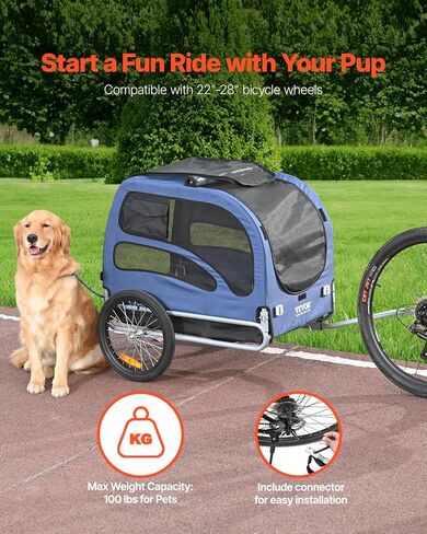 VEVOR Dog Bike Trailer, Supports up to 100 lbs, Pet Cart Bicycle Carrier, Easy Folding Frame with Quick Release Wheels, Universal Bicycle Coupler, Reflectors, Flag, Collapsible to Store in Saudi Arabia