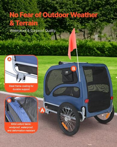 VEVOR Dog Bike Trailer, Supports up to 100 lbs, Pet Cart Bicycle Carrier, Easy Folding Frame with Quick Release Wheels, Universal Bicycle Coupler, Reflectors, Flag, Collapsible to Store in Saudi Arabia