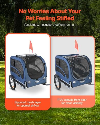 VEVOR Dog Bike Trailer, Supports up to 100 lbs, Pet Cart Bicycle Carrier, Easy Folding Frame with Quick Release Wheels, Universal Bicycle Coupler, Reflectors, Flag, Collapsible to Store in Saudi Arabia