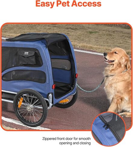 VEVOR Dog Bike Trailer, Supports up to 100 lbs, Pet Cart Bicycle Carrier, Easy Folding Frame with Quick Release Wheels, Universal Bicycle Coupler, Reflectors, Flag, Collapsible to Store in Saudi Arabia
