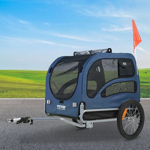 VEVOR Dog Bike Trailer, Supports up to 100 lbs, Pet Cart Bicycle Carrier, Easy Folding Frame with Quick Release Wheels, Universal Bicycle Coupler, Reflectors, Flag, Collapsible to Store in Saudi Arabia