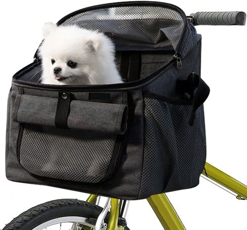 Dog Bike Basket Carrier, Foldable Soft-Sided Pet Carrier Backpack with Mesh Windows, Pet Travel Bag,Dog Backpack Carrier Safe and Easy for Small Medium Cats and Dogs (Grey) in Saudi Arabia