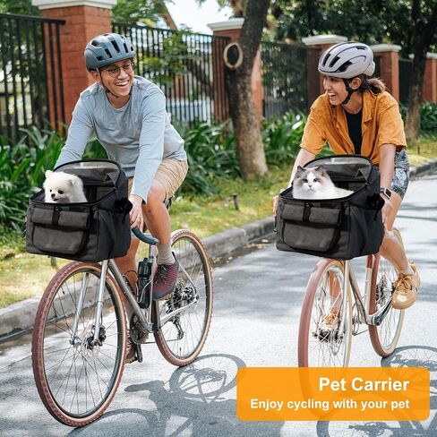 Dog Bike Basket Carrier, Foldable Soft-Sided Pet Carrier Backpack with Mesh Windows, Pet Travel Bag,Dog Backpack Carrier Safe and Easy for Small Medium Cats and Dogs (Grey) in Saudi Arabia
