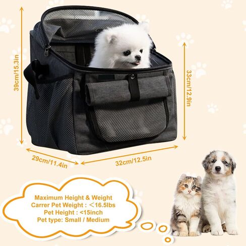 Dog Bike Basket Carrier, Foldable Soft-Sided Pet Carrier Backpack with Mesh Windows, Pet Travel Bag,Dog Backpack Carrier Safe and Easy for Small Medium Cats and Dogs (Grey) in Saudi Arabia