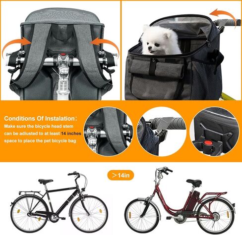 Dog Bike Basket Carrier, Foldable Soft-Sided Pet Carrier Backpack with Mesh Windows, Pet Travel Bag,Dog Backpack Carrier Safe and Easy for Small Medium Cats and Dogs (Grey) in Saudi Arabia