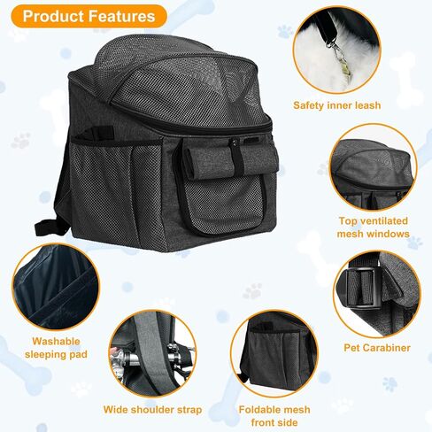 Dog Bike Basket Carrier, Foldable Soft-Sided Pet Carrier Backpack with Mesh Windows, Pet Travel Bag,Dog Backpack Carrier Safe and Easy for Small Medium Cats and Dogs (Grey) in Saudi Arabia