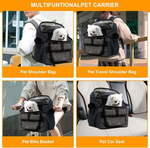 Dog Bike Basket Carrier, Foldable Soft-Sided Pet Carrier Backpack with Mesh Windows, Pet Travel Bag,Dog Backpack Carrier Safe and Easy for Small Medium Cats and Dogs (Grey) in Saudi Arabia
