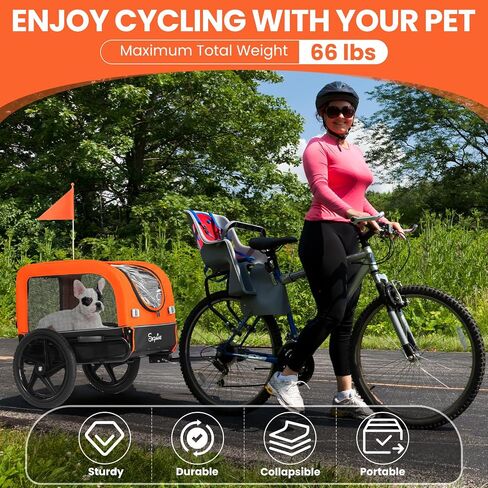 Sepnine Dog Bike Trailer, Dog Cart for Bicycle, Suitable for Small and Medium Pets, Easy Folding Cart Frame, Quick Release Wheel, Non-Slip Floor, Internal Leash, 66LBS Grey in Saudi Arabia