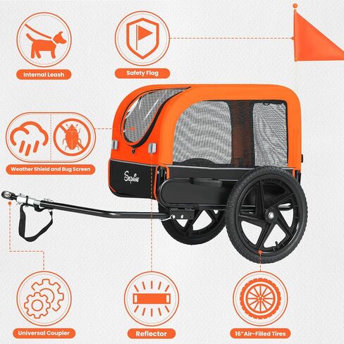 Sepnine Dog Bike Trailer, Dog Cart for Bicycle, Suitable for Small and Medium Pets, Easy Folding Cart Frame, Quick Release Wheel, Non-Slip Floor, Internal Leash, 66LBS Grey in Saudi Arabia