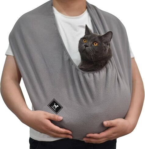 Cat Sling Carrier Critter Cuddler – Indoor Cozy Pet Sling for Cats, Kittens & Small Dogs, Soft Hands Free Cuddle Bag for Snuggling at Home with Cat and Kitty (Dark Gray, Large) in Kuwait