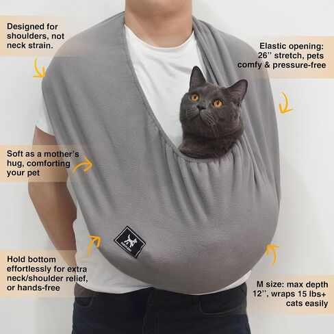 Cat Sling Carrier Critter Cuddler – Indoor Cozy Pet Sling for Cats, Kittens & Small Dogs, Soft Hands Free Cuddle Bag for Snuggling at Home with Cat and Kitty (Dark Gray, Large) in Kuwait