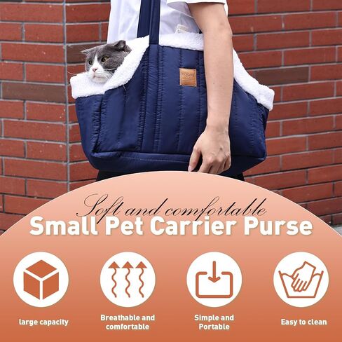 ETIAL Small Dog Carrier Purse, Winter Fleece Warm Dog Tote Bag Carrier with Secure Harness Clip for Puppy Kitten, Waterproof Pet Travel Handbag for Shopping, Hiking and Walking (Black) in Kuwait