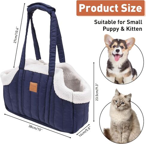 ETIAL Small Dog Carrier Purse, Winter Fleece Warm Dog Tote Bag Carrier with Secure Harness Clip for Puppy Kitten, Waterproof Pet Travel Handbag for Shopping, Hiking and Walking (Black) in Kuwait