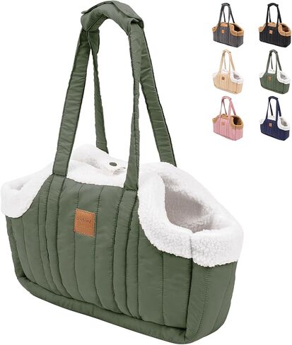 ETIAL Small Dog Carrier Purse, Winter Fleece Warm Dog Tote Bag Carrier with Secure Harness Clip for Puppy Kitten, Waterproof Pet Travel Handbag for Shopping, Hiking and Walking (Black) in Kuwait
