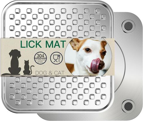 Stainless Steel Large Lick Mat for Dogs & Cats, Chew-Proof Slow Feeder, Anxiety Reducer, Whisker-Friendly for Cats, Non-Slip Heavy Duty Base, Raw Feeding Pad, Dishwasher Safe [Single] in Kuwait
