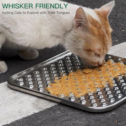 Stainless Steel Large Lick Mat for Dogs & Cats, Chew-Proof Slow Feeder, Anxiety Reducer, Whisker-Friendly for Cats, Non-Slip Heavy Duty Base, Raw Feeding Pad, Dishwasher Safe [Single] in Kuwait