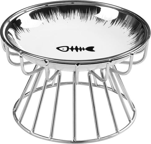 Cat Bowls, Elevated Cat Bowl, Raised Ceramic Dish with Metal Stand, Pet Water or Food Feeding Station for Indoor Cats, Kitten, Puppies and Small Dogs, Dishwasher Safe in Saudi Arabia