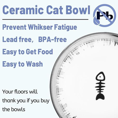 Cat Bowls, Elevated Cat Bowl, Raised Ceramic Dish with Metal Stand, Pet Water or Food Feeding Station for Indoor Cats, Kitten, Puppies and Small Dogs, Dishwasher Safe in Saudi Arabia