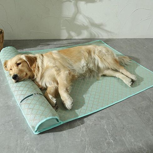 EMUKOEP Summer Dog Cooling Mat with Pillow Portable Cooling Mat Portable Soft Bed Pet Sleeping Mat (Green Gold XL) in Saudi Arabia