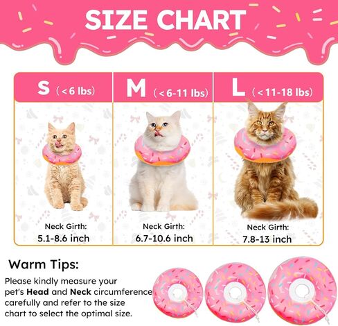 Cat Cone Collar Soft, Cat Recovery Collar for Wound Healing Cute Donut Adjustable Kitten Cones to Stop Licking Comfortable Lightweight Neck Elizabethan Collars for Kittens After Surgery in Kuwait