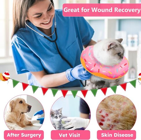 Cat Cone Collar Soft, Cat Recovery Collar for Wound Healing Cute Donut Adjustable Kitten Cones to Stop Licking Comfortable Lightweight Neck Elizabethan Collars for Kittens After Surgery in Kuwait