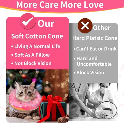 Cat Cone Collar Soft, Cat Recovery Collar for Wound Healing Cute Donut Adjustable Kitten Cones to Stop Licking Comfortable Lightweight Neck Elizabethan Collars for Kittens After Surgery in Kuwait