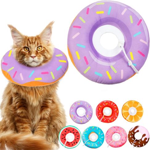 Cat Cone Collar Soft, Cat Recovery Collar for Wound Healing Cute Donut Adjustable Kitten Cones to Stop Licking Comfortable Lightweight Neck Elizabethan Collars for Kittens After Surgery in Kuwait
