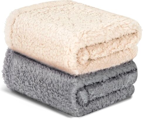 Cat Blanket for Small Dogs Puppy Cat, 16" x 24" Grey/Beige Pack 2, Soft Warm Sherpa Fleece Cat Blanket Washable in Kuwait