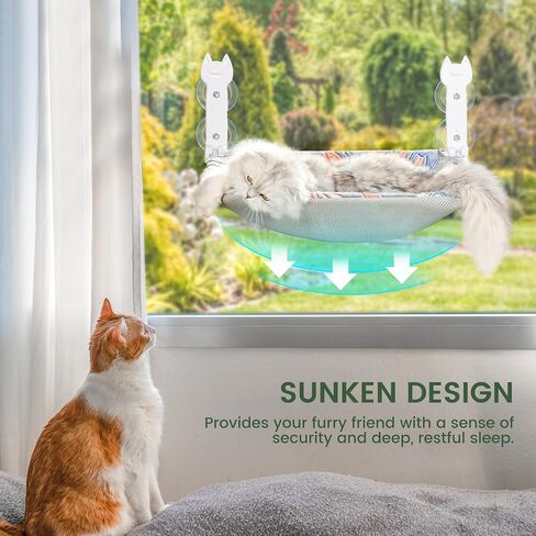 2 Pack Cat Window Perch, Glow in The Dark Foldable Cat Hammock with Sunken Design & Removable Soft Cover, Breathable Cordless Window Bed for Resting Indoor Kitten (Shallow Perch, 2 Pack - M) in Kuwait