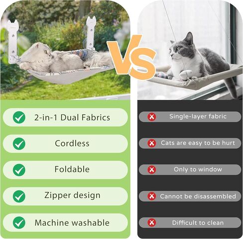 2 Pack Cat Window Perch, Glow in The Dark Foldable Cat Hammock with Sunken Design & Removable Soft Cover, Breathable Cordless Window Bed for Resting Indoor Kitten (Shallow Perch, 2 Pack - M) in Kuwait