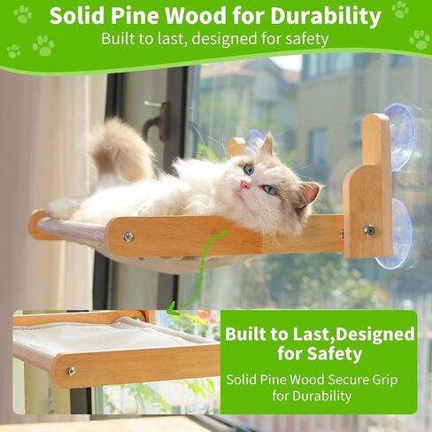 Cat Window Perch with Wooden Frame – Aloxina Foldable Cat Hammock Bed for Indoor Cats, Soft Rabbit Fur Cover, Washable, Strong Suction Cups, No Drilling, Supports Large Cats in Saudi Arabia