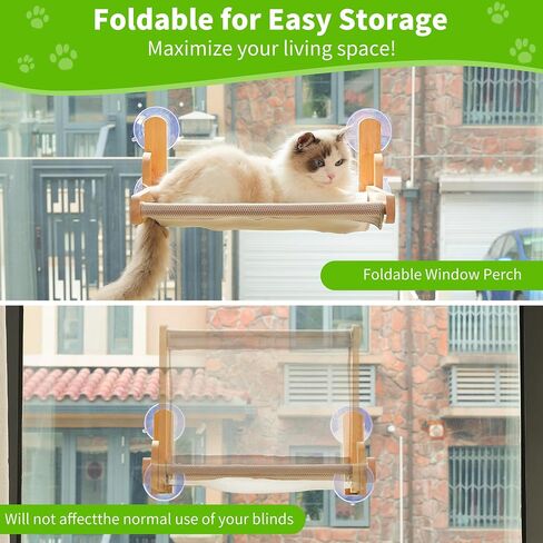 Cat Window Perch with Wooden Frame – Aloxina Foldable Cat Hammock Bed for Indoor Cats, Soft Rabbit Fur Cover, Washable, Strong Suction Cups, No Drilling, Supports Large Cats in Saudi Arabia