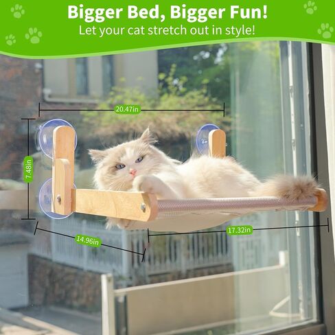 Cat Window Perch with Wooden Frame – Aloxina Foldable Cat Hammock Bed for Indoor Cats, Soft Rabbit Fur Cover, Washable, Strong Suction Cups, No Drilling, Supports Large Cats in Saudi Arabia