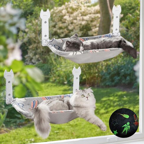 HiPetpy 2-Pack Large Cat Window Perch, Cordless Foldable Cat Hammock in Saudi Arabia