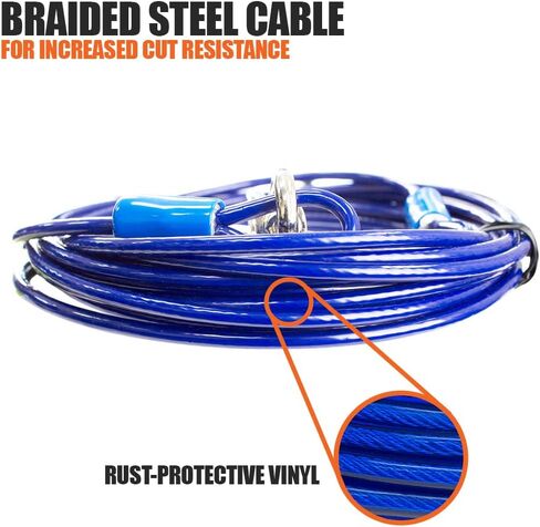 BV Dog Tie Out Cable 30 Feet - Heavy Duty Dog Lead Up to 125 Pounds - Reflective & Rust-Free with Quick Release Swivel Clips & 360° Rotating Clasp - Tangle-Free Dogs Runner for Yard (Red, Single) in Saudi Arabia