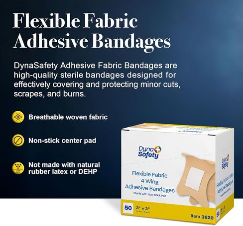 ضمادات لاصقة من نسيج Dynarex - ضمادات قماشية معقمة ومرنة للجروح - وسادات غير لاصقة - لوازم إسعافات أولية مغلفة بشكل فردي - بدون لاتكس - 2 × 4-1/2 بوصة، صندوق واحد مكون من 50 قطعة in Kuwait